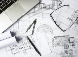 image of engineering objects on workplace top view.construction