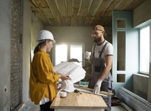 tiler working renovation apartment